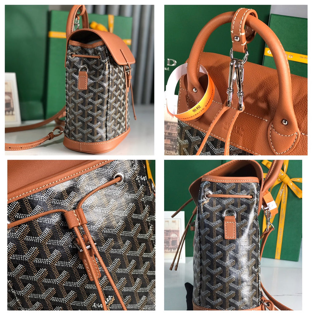 ALPIN MINI BACKPACK 21 IN TAN LAMBSKIN AND BLACK GOYARDINE CANVAS