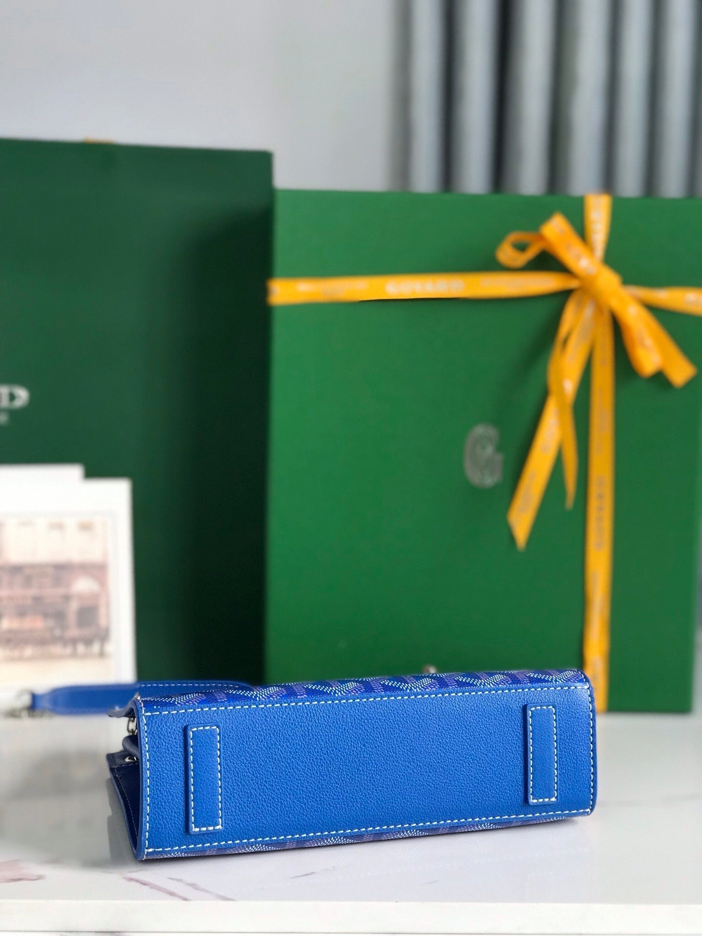 ROUETTE STRUCTURÉ MINI BAG 21 IN SAPPHIRE BLUE GOYARDINE CANVAS AND CALFSKIN