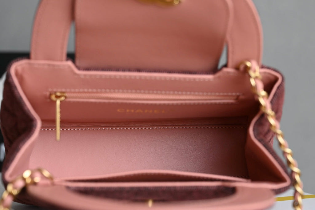 CHANEL 25S KELLY 19 CM IN WINE RED TWEED WITH GOLD HARDWARE