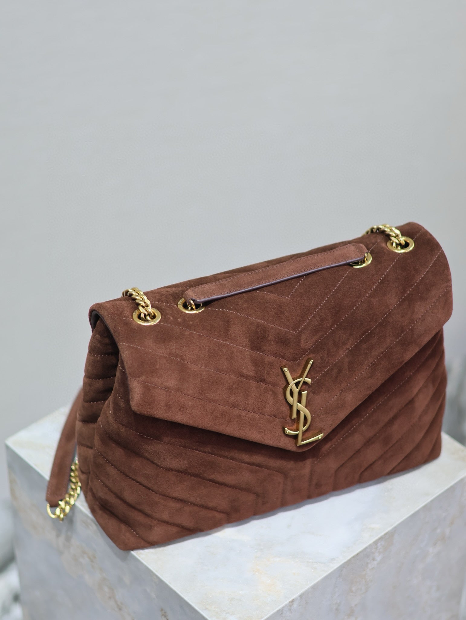 LOULOU 32 IN BROWN SUEDE CALFSKIN GOLD HARDWARE