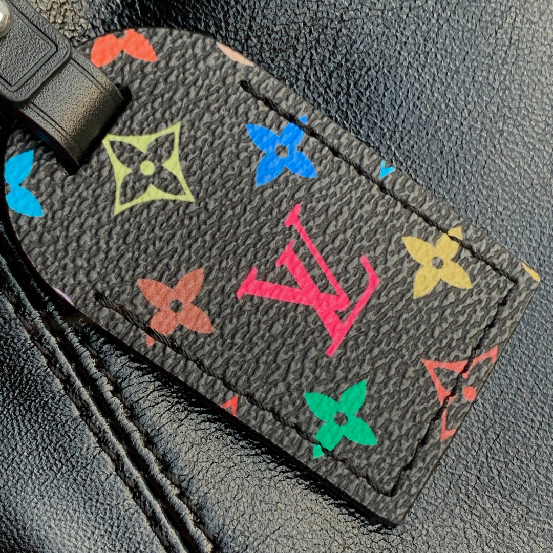 LOUIS VUITTON CARRYALL CARGO DARK 39 IN BLACK LAMBSKIN COLORFUL MONOGRAM TAG