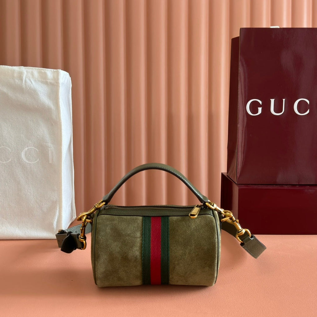 GUCCI 25S OPHIDIA MINI SHOULDER BAG 19 CM IN MOSS GREEN SUEDE