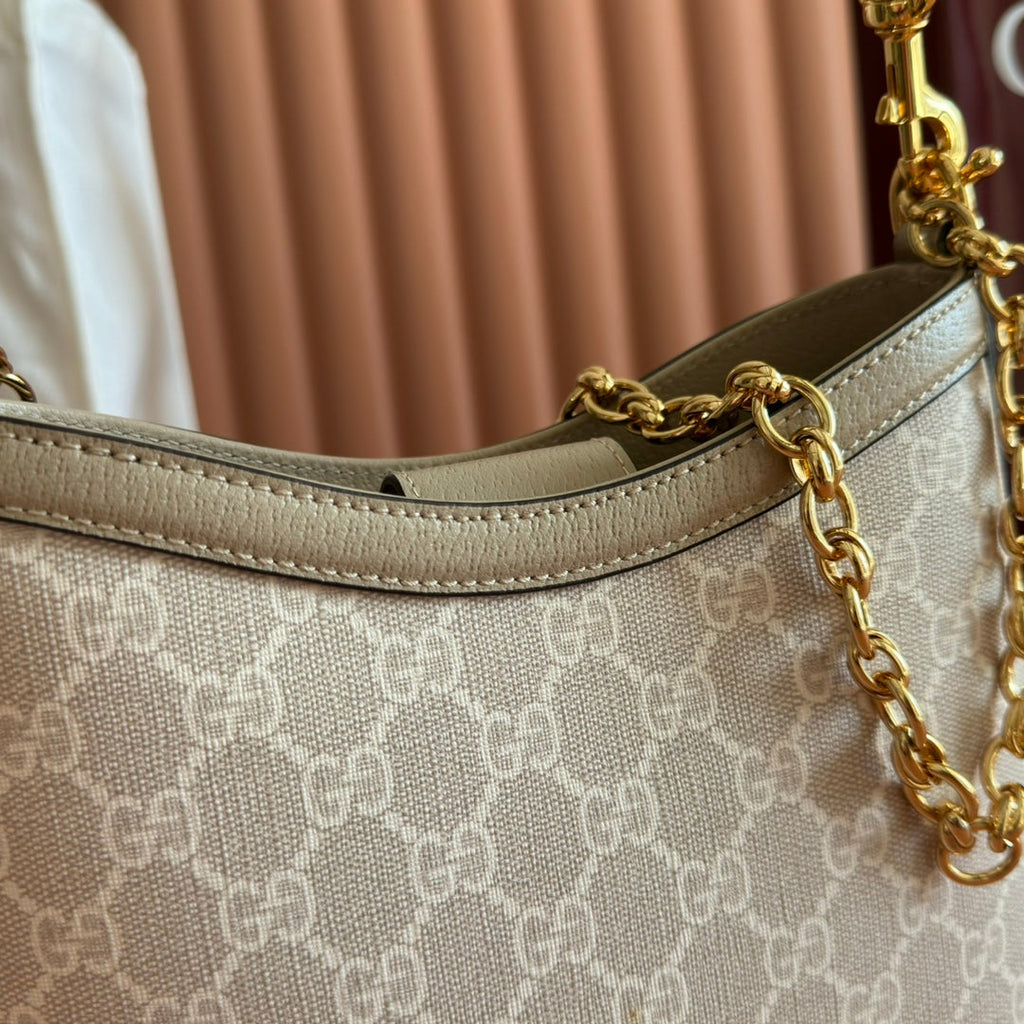 GUCCI 26S SHOULDER BAG 25 IN BEIGE COATED CANVAS