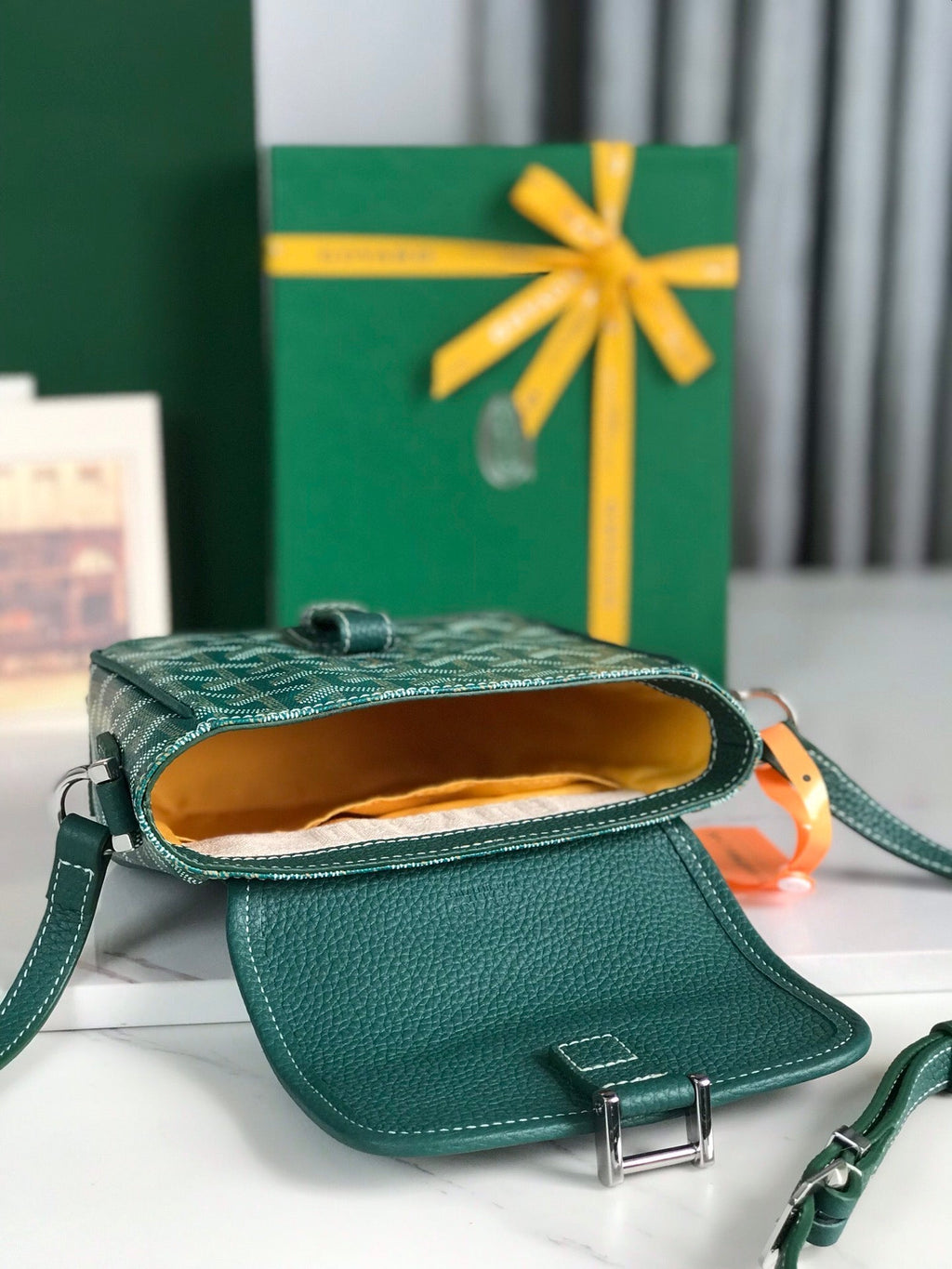 GRAND BLEU 16 IN GREEN GOYARDINE CANVAS AND LAMBSKIN