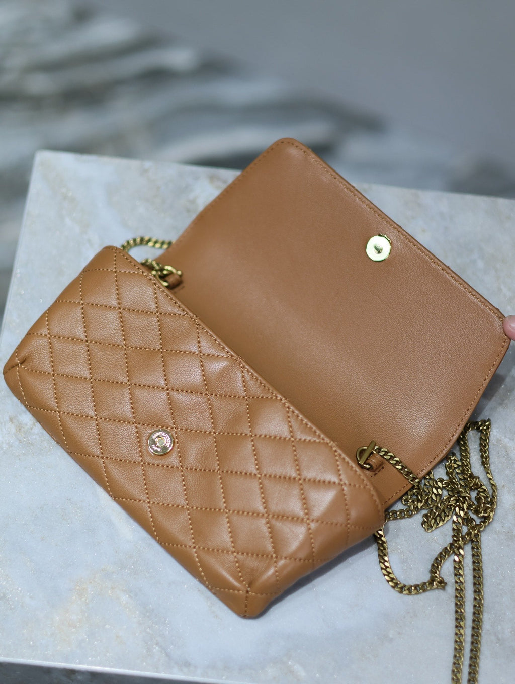 YSL 25S SAINT LAURENT GABY 19 IN FOX QUILTED CALFSKIN GOLD HARDWARE
