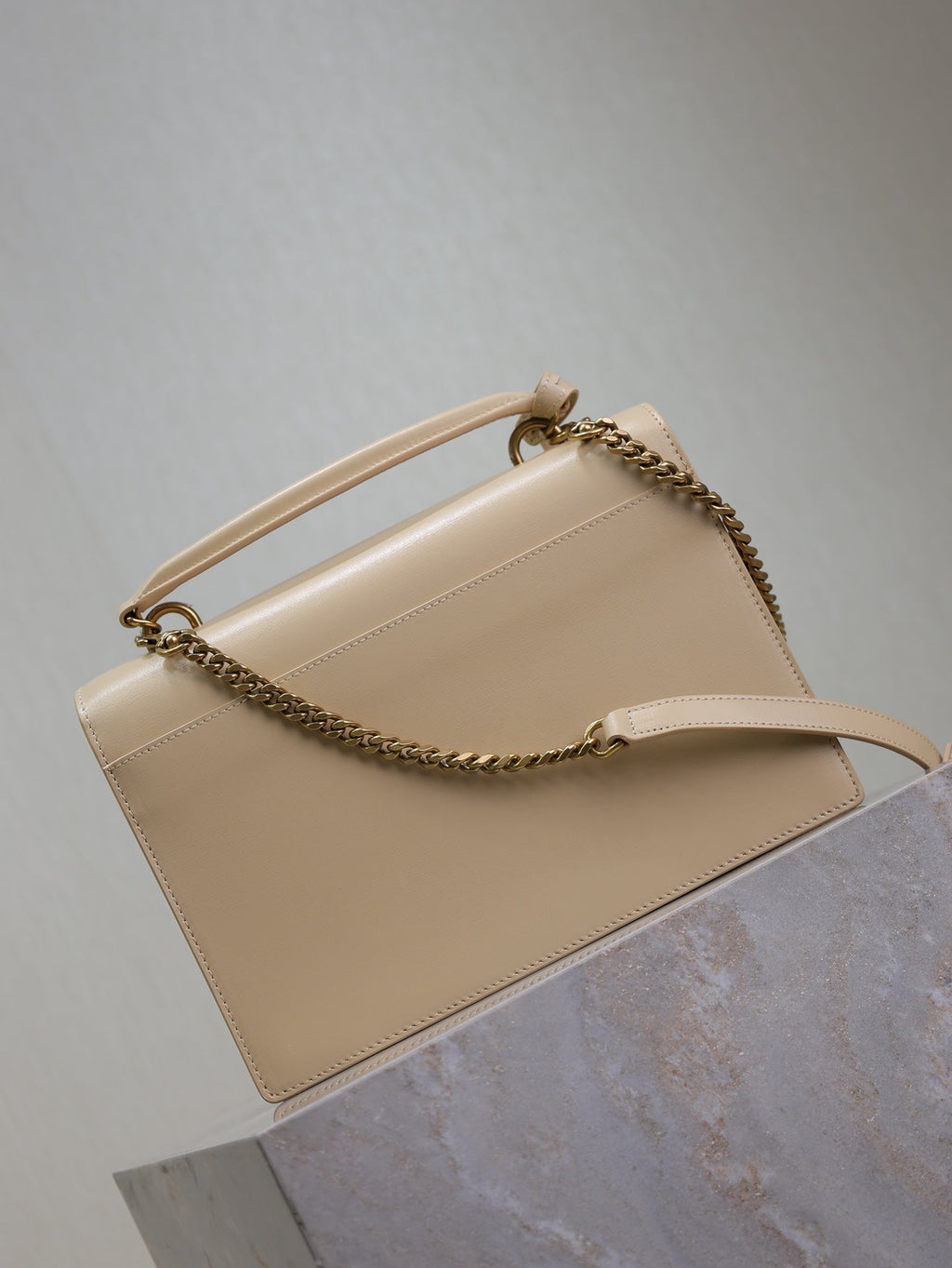 YSL 25S SUNSET MM 25 IN NUDE CALFSKIN GOLD HARDWARE